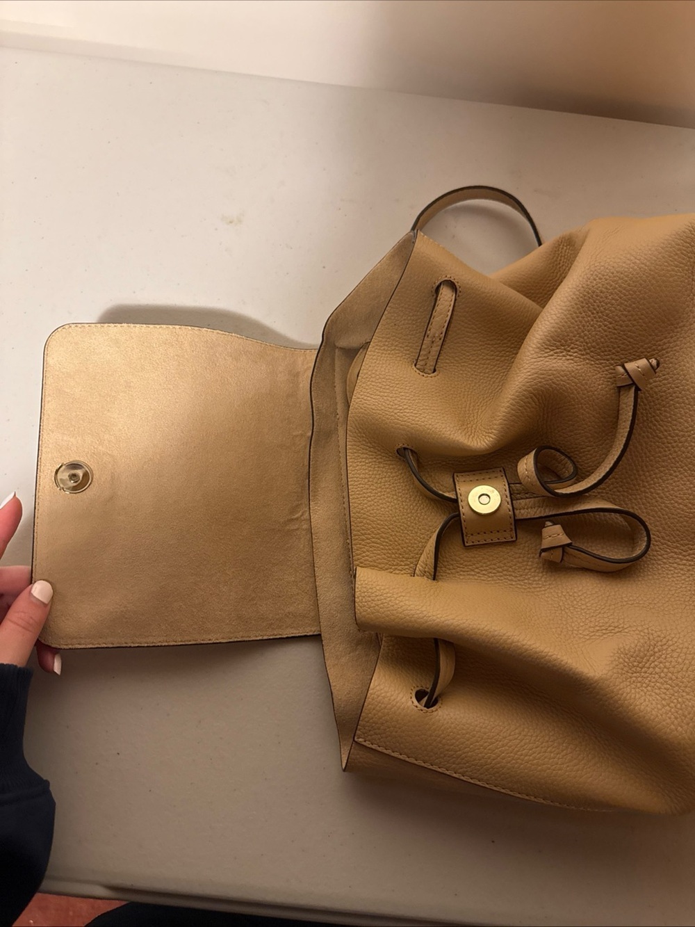 MICHAEL KORS Junie Medium Pebbled Leather Backpack Butternut - Picture 5 of 13